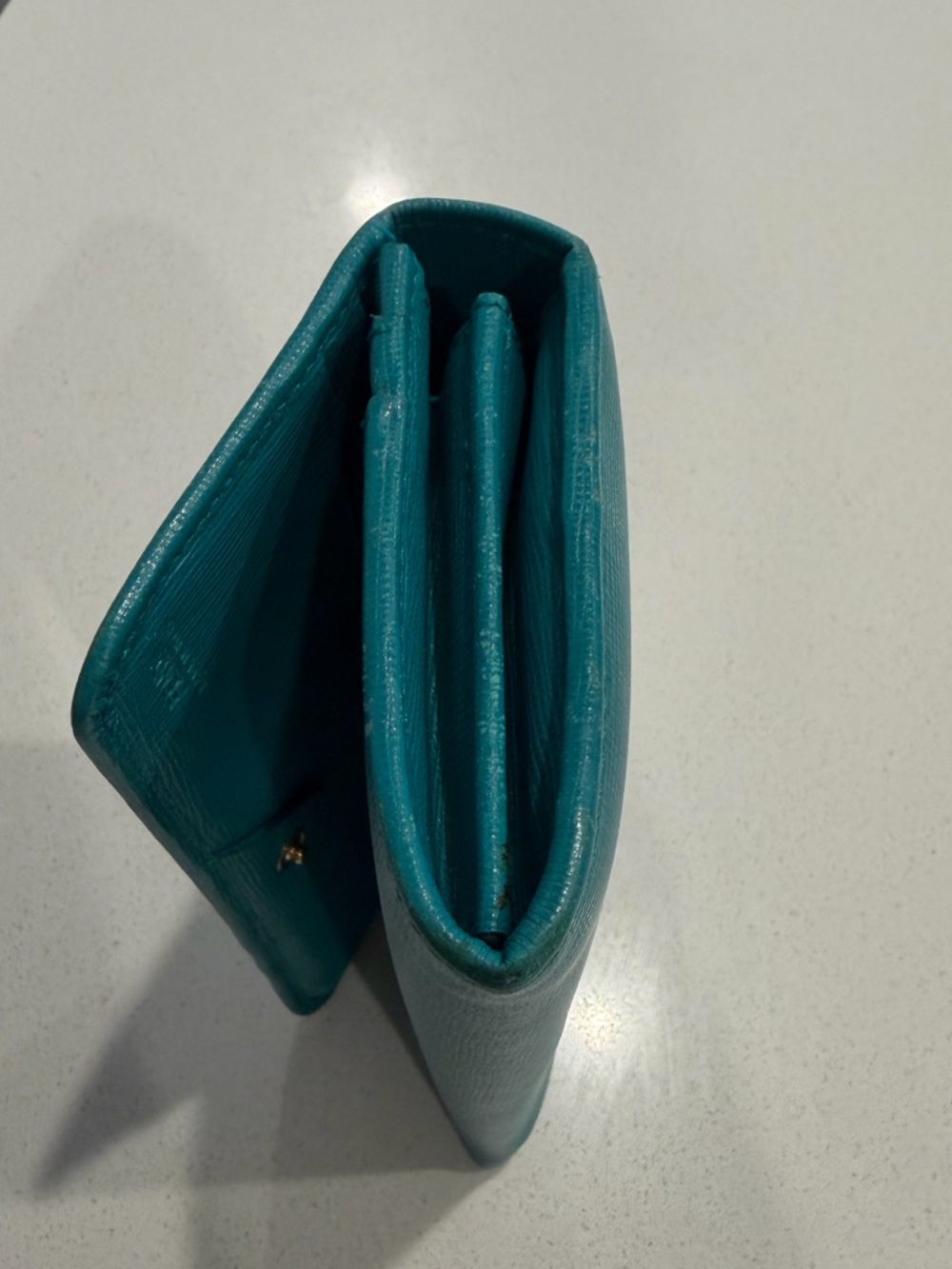 Fendi Teal Leather Continental Wallet with Yellow Fendi Box, Bag, and Dustbag - Picture 6 of 9